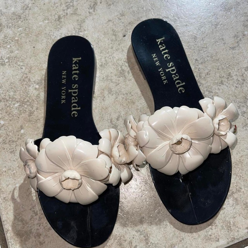 Kate Spade New York Cream Floral 3D Jelly Slide Sandals Black Size 7
